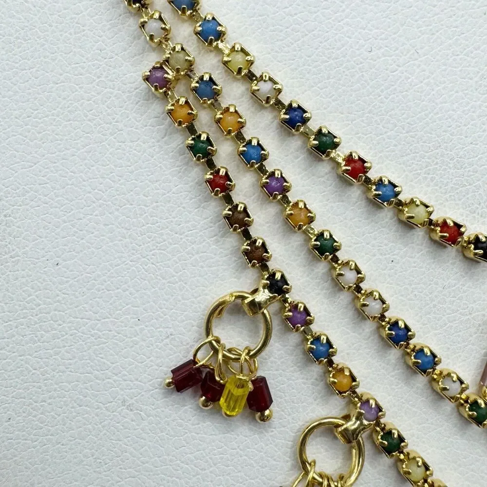 Colorful Bead And Rhinestone Gold Plated Bollywood Indian Necklace And Earrings